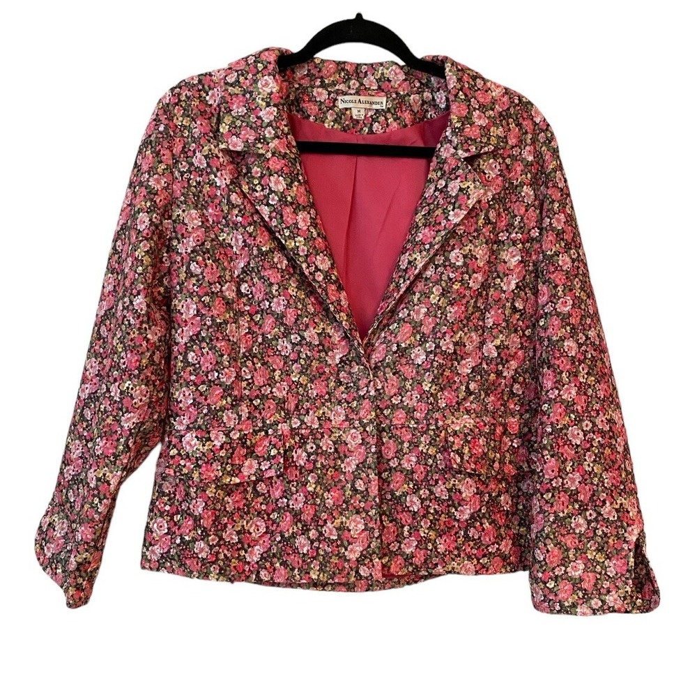 Nicole Alexander Womens Floral Multicolor Textured Blazer Vibrant Jacket Size M